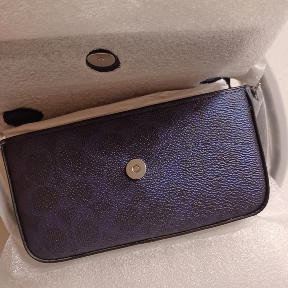 Coach Mini Josie Top Handle Bag In Signature coated canvas, Silver/Blue/Navy New - Picture 12 of 14